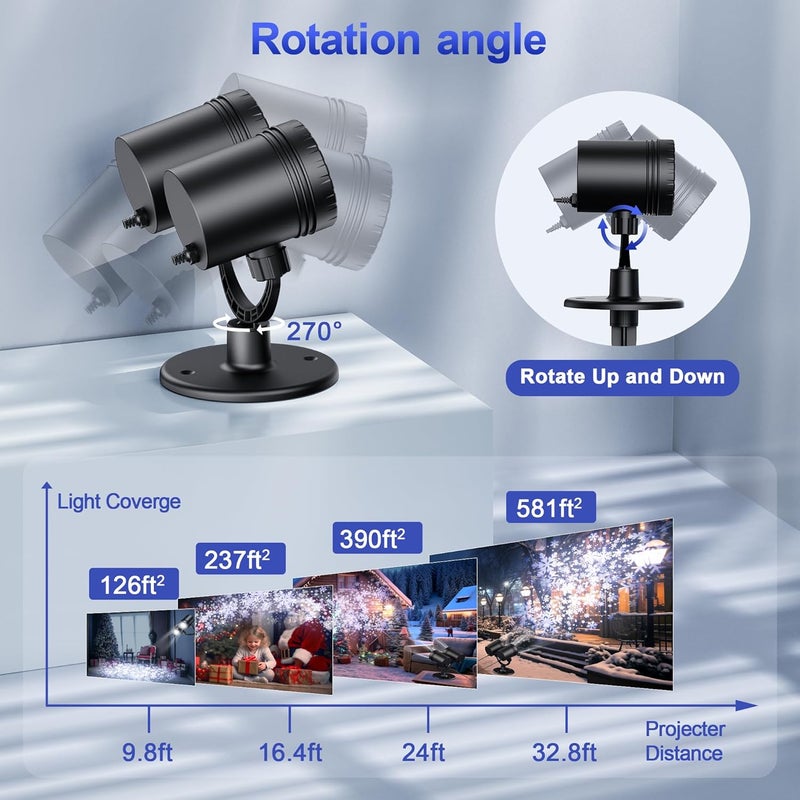 MuliVid 2025 Christmas Projector Lights Outdoor, Double Head Snowfall LED Lights Waterproof, Outdoor Christmas Snowflake Projector Light for Xmas Holiday Party, Patio, Garden Decoration - Image 3